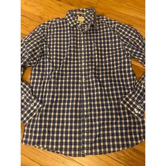 G.H. Bass & Co., men's blue checkered collared cotton short sleeve button down L - Picture 1 of 9